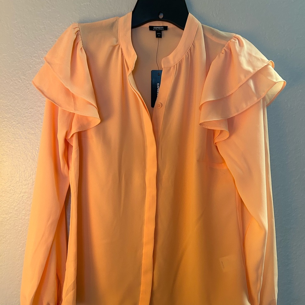 Express Women's Peach Ruffle Blouse